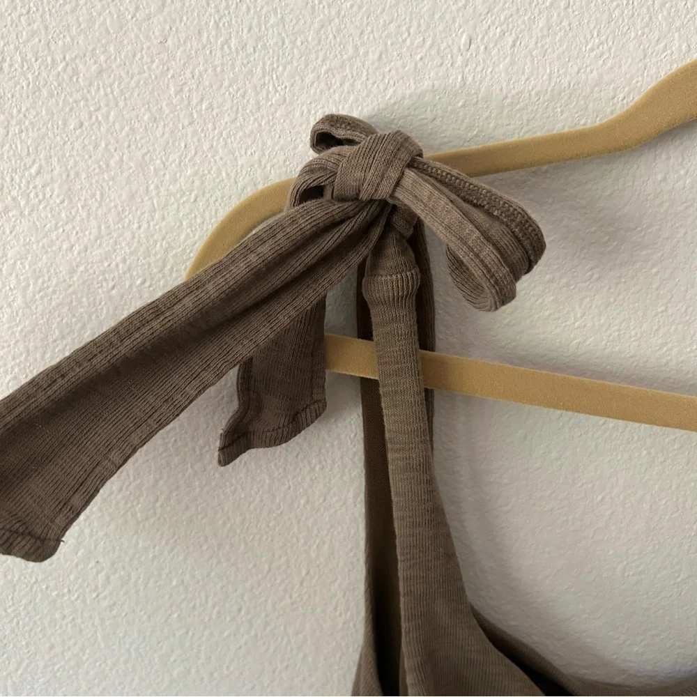 Free People Boulevard ruched cropped tie shoulder tank olive green